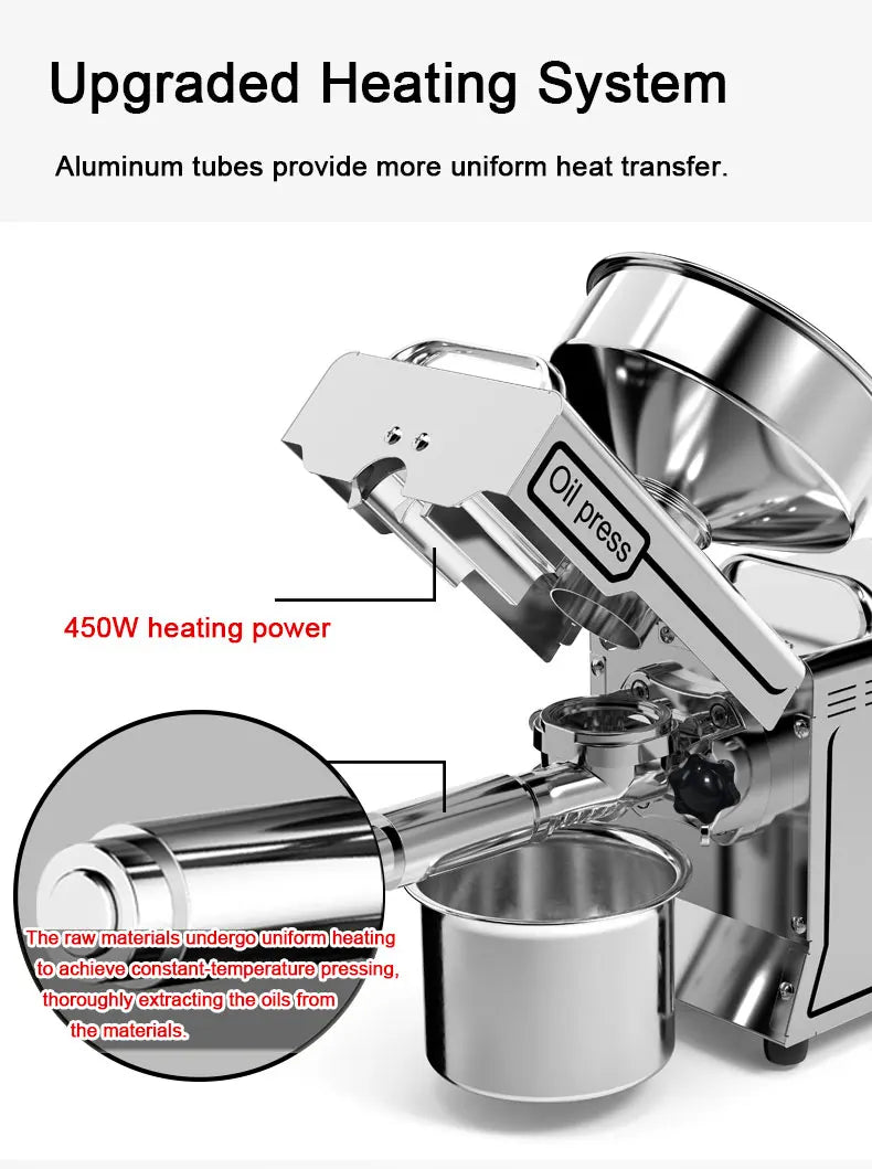 2025 Upgraded Oil Press Machine,110V/220V Dual Voltage,Low Noise Easy Clean Small Business/Household, Food Grade Stainless Steel
