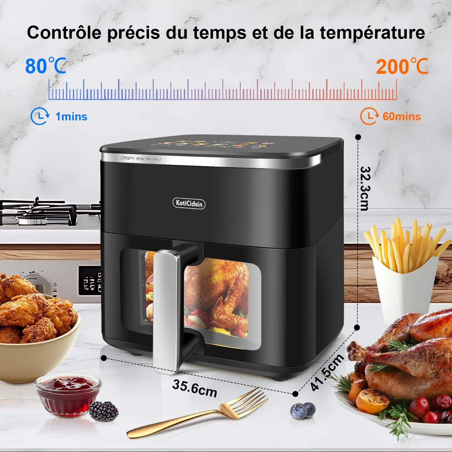 Air Fryer-KOTICIDSIN-KotiCidsin - 11L-2000W-touch screen with visible window