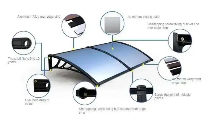 Fashionable Aluminum-plastic Panel Awnings for Outdoor Rainproof UV-proof Silent Awning Modern Simple Awnings for Door Head
