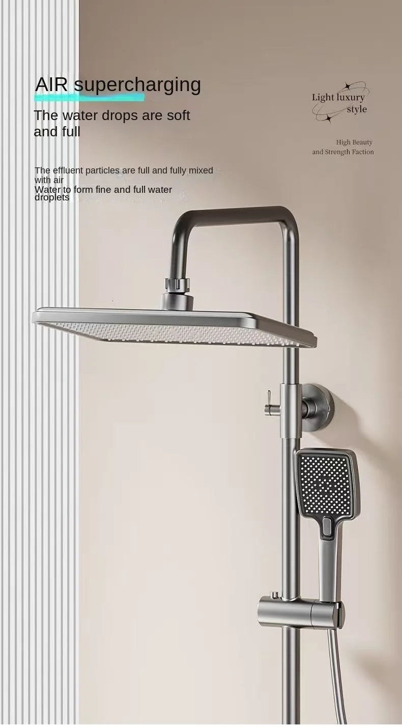 Space aluminum digital display shower head set, bathroom bathroom, shower, pressurized and thickened all copper shower