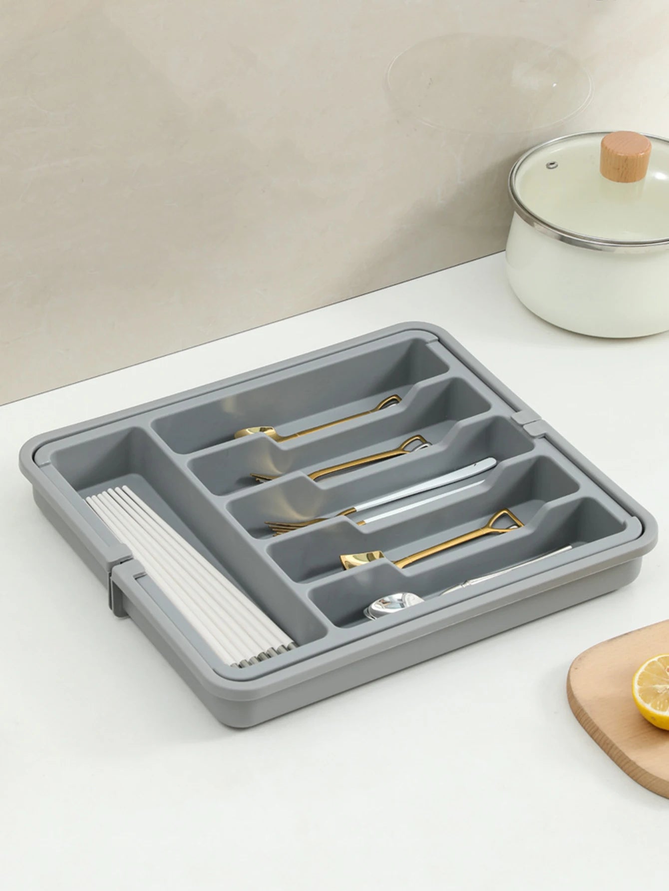 Expandable Kitchen Drawer Organizer - Adjustable Retractable Cutlery Storage Box with Dividers for Utensils, Home Organization
