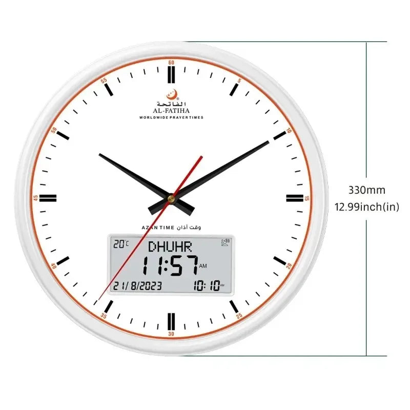Digital Azan  Wall Clock Prayer Muslim Clock, Digital-Analog Watch with Hijri Calendar, Time Mosque Clock
