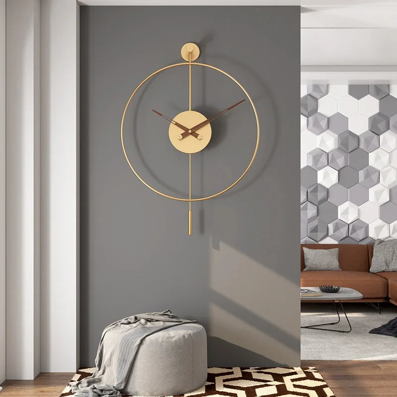 Spanish Minimalist Metal Wall Clock No Drill Installation Modern Industrial Style Large Silent Quartz Clock for Living Room