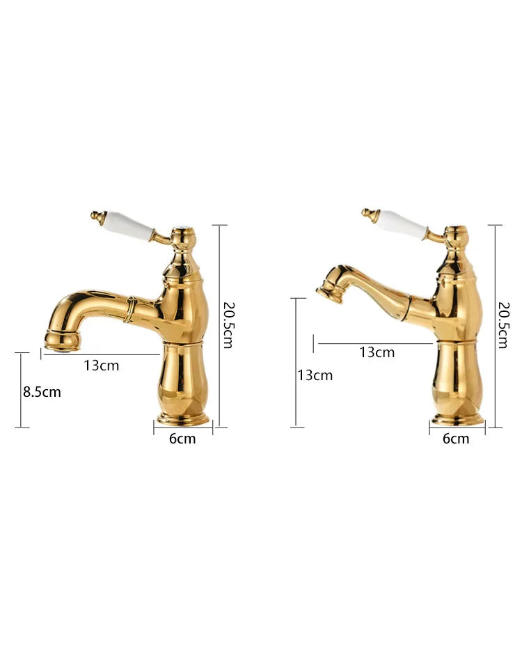 Gold Bathroom Ceramic handle Basin Faucets Pull Out Mixers Sink Faucet Washbasin Taps Water Tap Tapware Crane Brass Material
