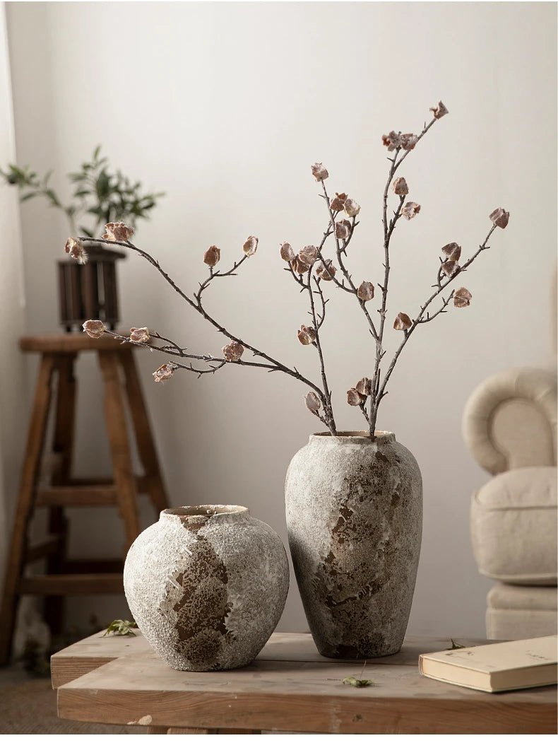Hydroponic Flower Arranging Ceramic Vase Mottled Retro Chinese Pottery Jars Decorative Decorations for Living Room TV Cabinets