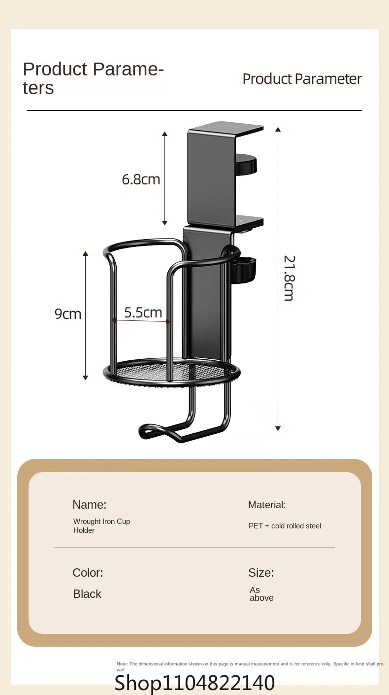 2 in 1 No Drill Desk Cup Holder Adjustable Upgraded Arm Clamp Stand 360 Degree Rotating Table Edge Clamp Anti-Fall Cup Holder