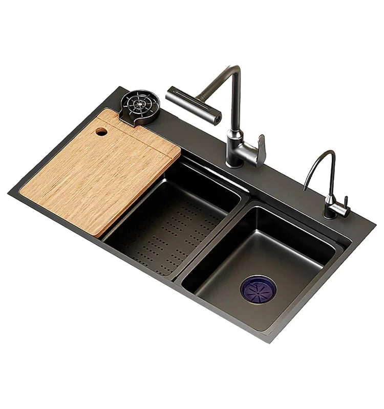 Large Single-basin Sink Drain Multifunctional Smart Kitchen Sink Nano-embossed Slag Collection Sink