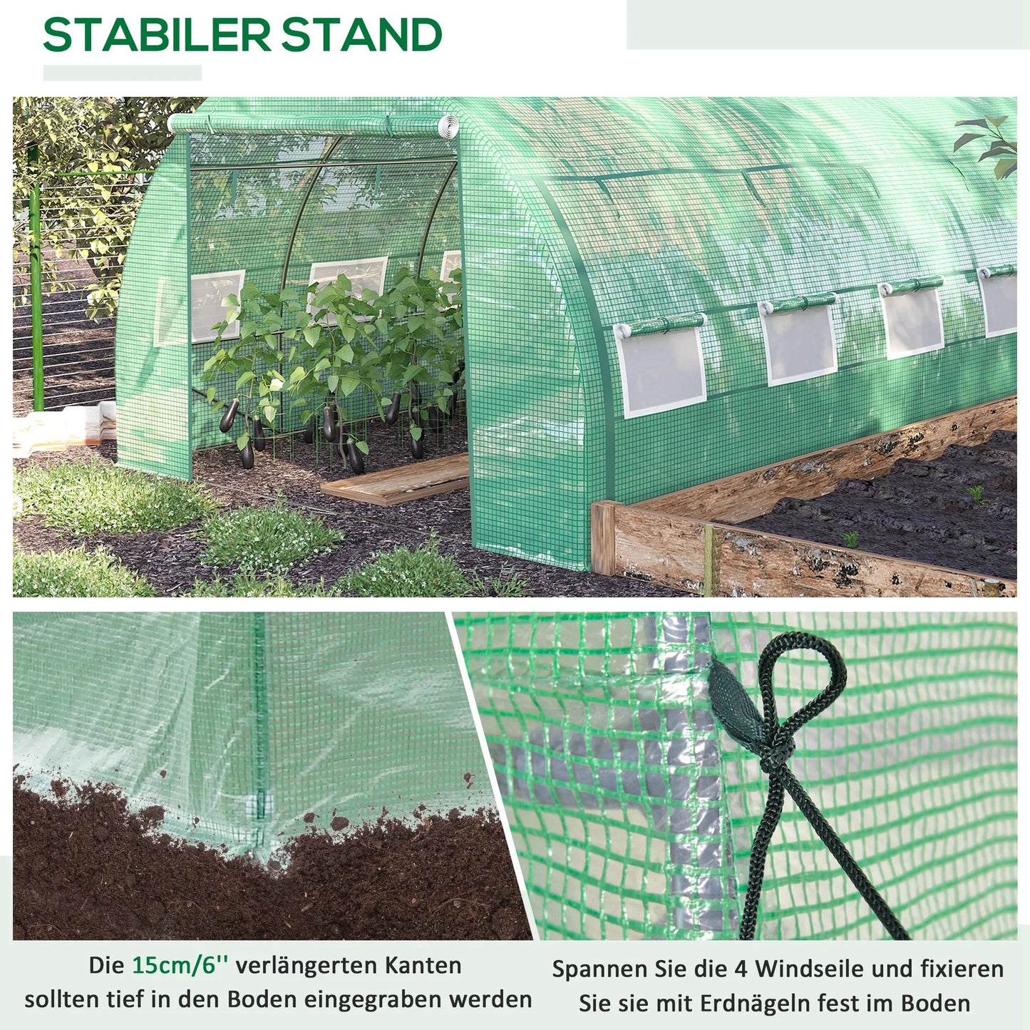 Outsunny Foils greenhouse Polytunnel 3.97x3x2 m Covers Rollable Green