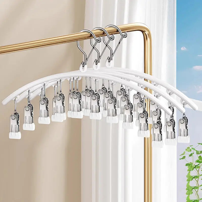 Galvanized Clothes Drying Hanger Windproof Clothing Rack 10 Clips Sock Laundry Airer Underwear Socks Holder Hangers