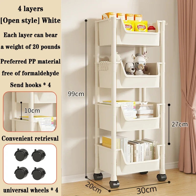 Multi-Tier Snacks Trolley Living Room Mobile Bookshelf with Wheels Bathroom Storage Shelf Kitchen Cabinet Plastic Cart Organizer