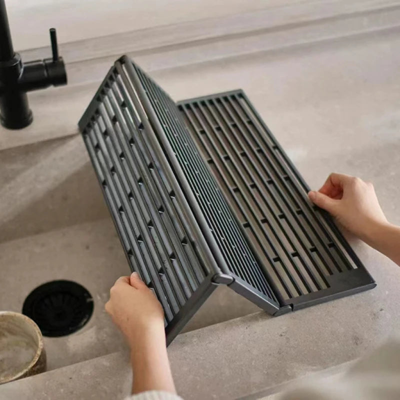 Folding Dish Drying Rack Sink Draining Shelf Vegetable Fruit Washing Stand Cutlery Storage Holder Kitchen Organization Accessory