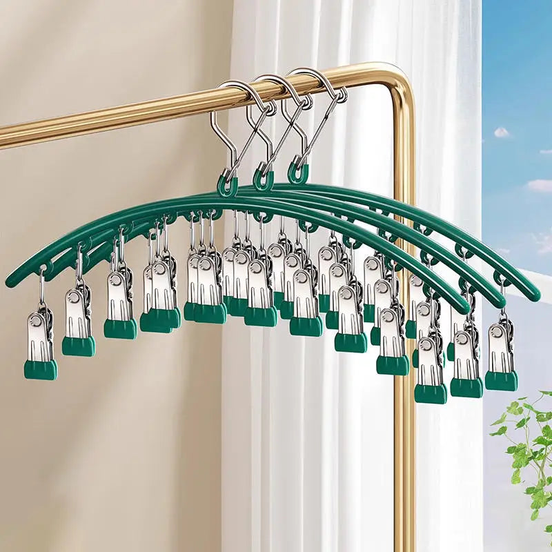 Galvanized Clothes Drying Hanger Windproof Clothing Rack 10 Clips Sock Laundry Airer Underwear Socks Holder Hangers