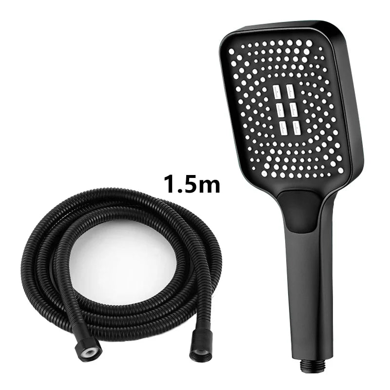 Square Button Adjustable Shower Head Silver Booster Shower Head Thickened Water Outlet Shower Head Set