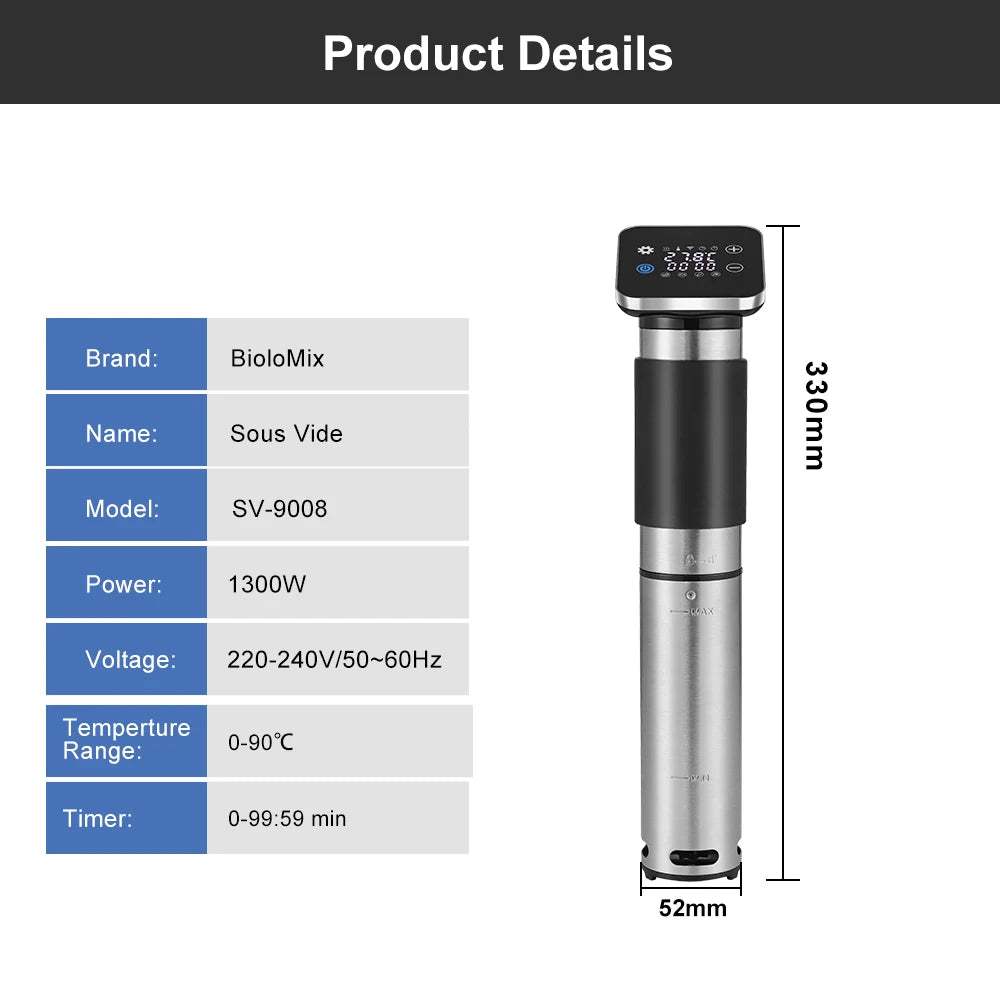 BioloMix 5th Generation Smart Sous Vide Machine WiFi Enabled Stainless Steel IPX7 Waterproof with APP Control Thermal Circulator