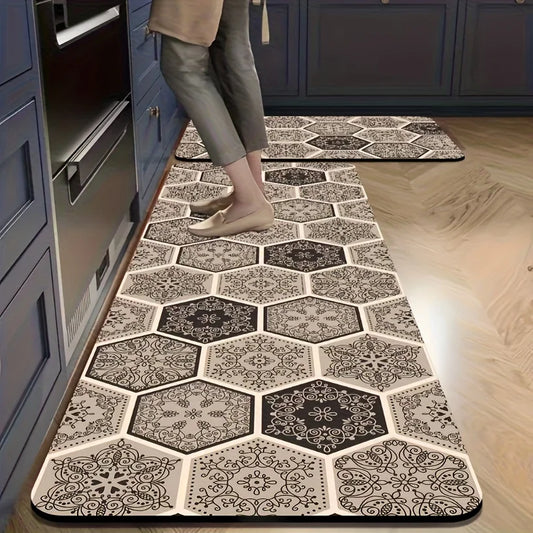 VIKAMA 1/2pcs Bohemian Vintage Kitchen Mat Geometric Floral Absorbent Non-Slip Rug Bathroom Entrance Doormat Home Decor