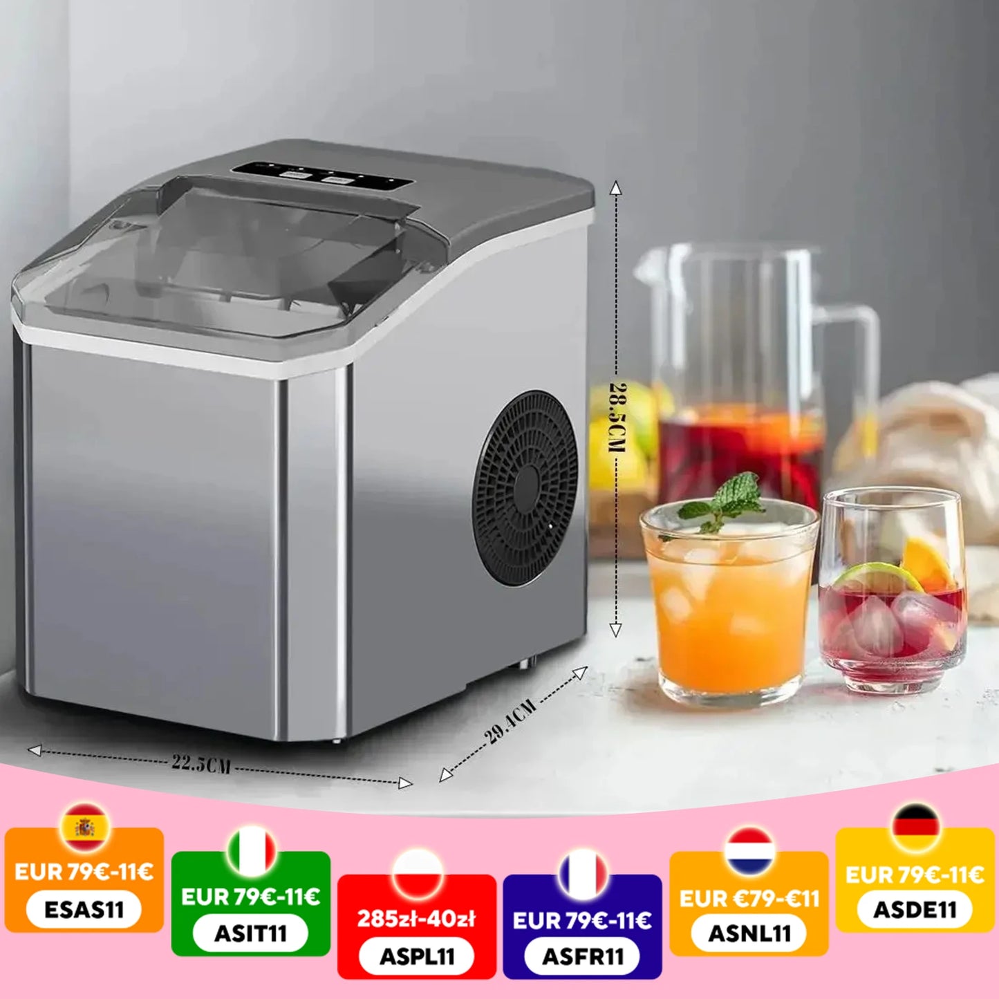Electric Ice Maker 220 V for Bar Home Kitchen Office Bullet cylindrical Cube Maker via Scoop Automatic Mini Ice Making Machine