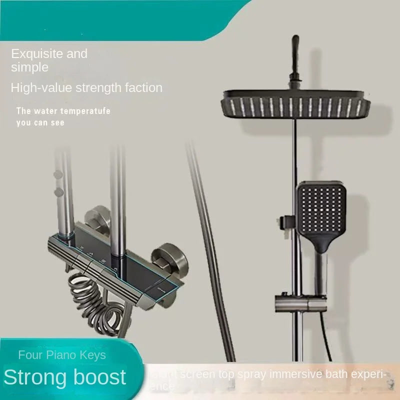 Space aluminum digital display shower head set, bathroom bathroom, shower, pressurized and thickened all copper shower