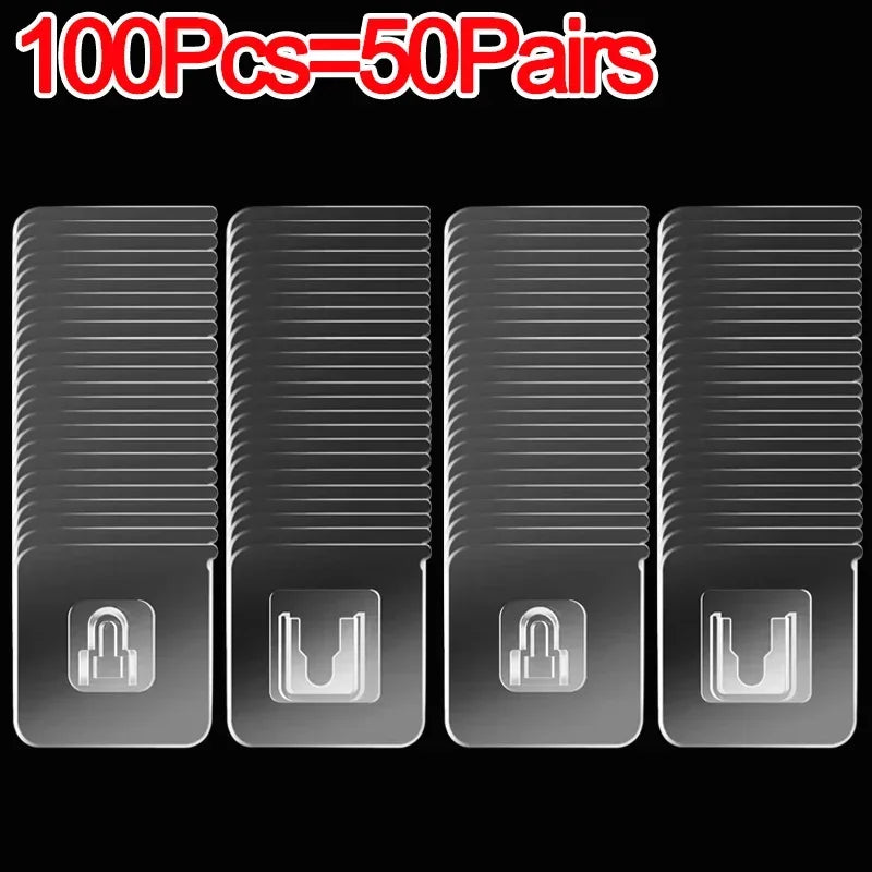100/2pcs Double-Sided Hook Strong Adhesive Transparent Traceless Wall Hook for Kitchen Bedroom Storage Holder Plug Socket Hanger