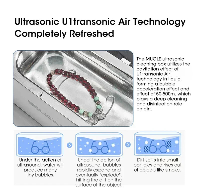 500ML Ultrasonic Household Cleaning Machine High Frequency Vibration Multifunctional Tool Deep Clean for Glasses Jewelry Watch