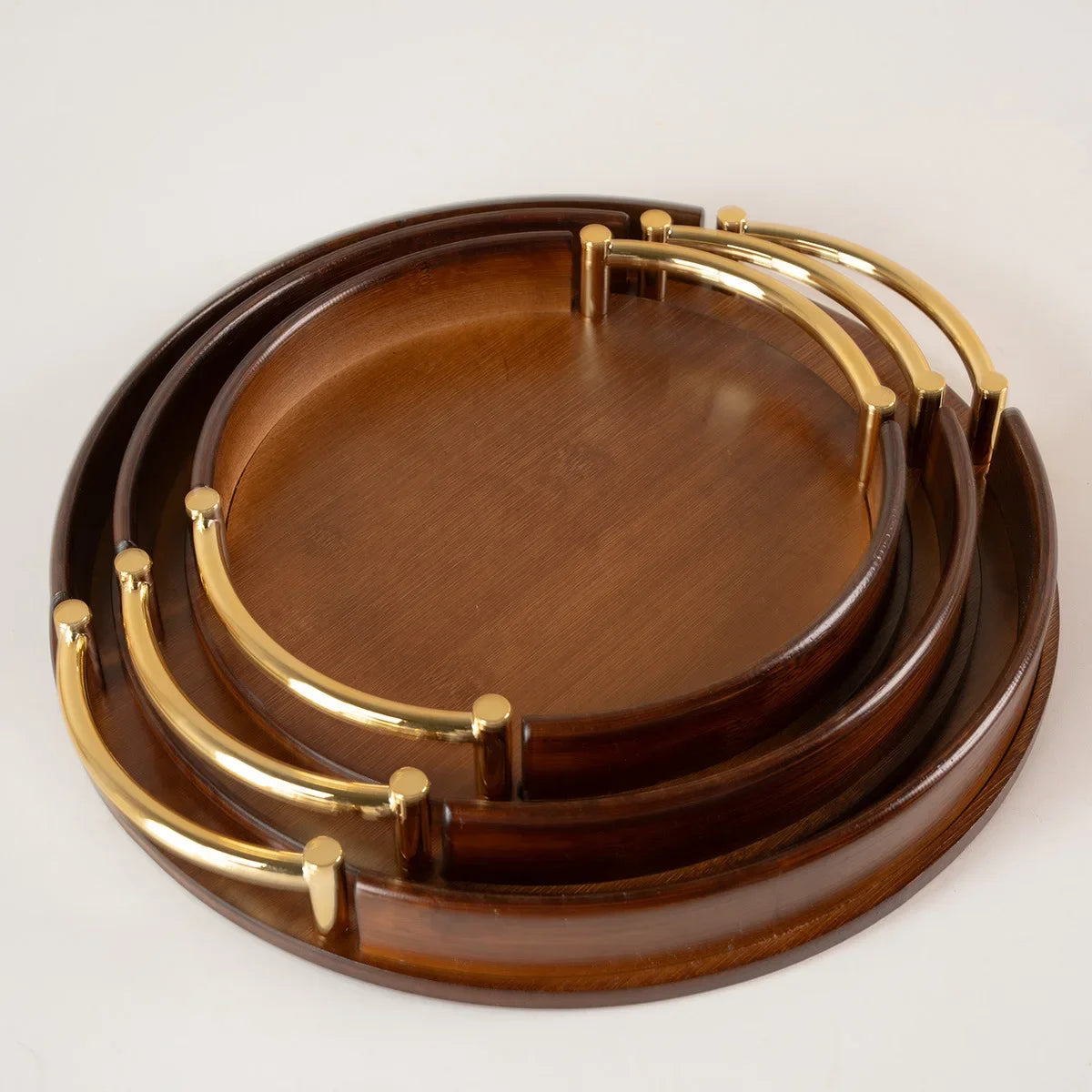 Light luxury and simple home kitchen round bamboo tray Home restaurant tea set small tray portable fruit snack tray