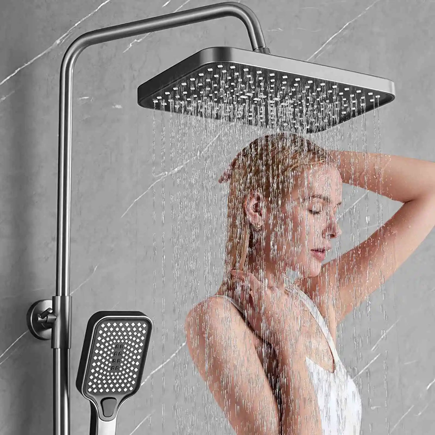 Digital Display Shower Faucet Set Rainfall Bathroom Mixer Tap Grey Bidet Shower System With Ambient Lighting Bathroom Accessorie