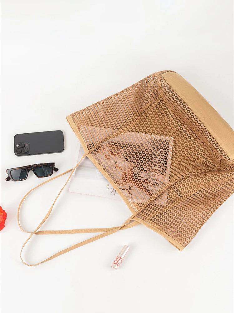 Beach Bag  Mesh Tote Bag  for Travel Pool Family Beach Vacation Cruise Essentials Organizer Storage Bags