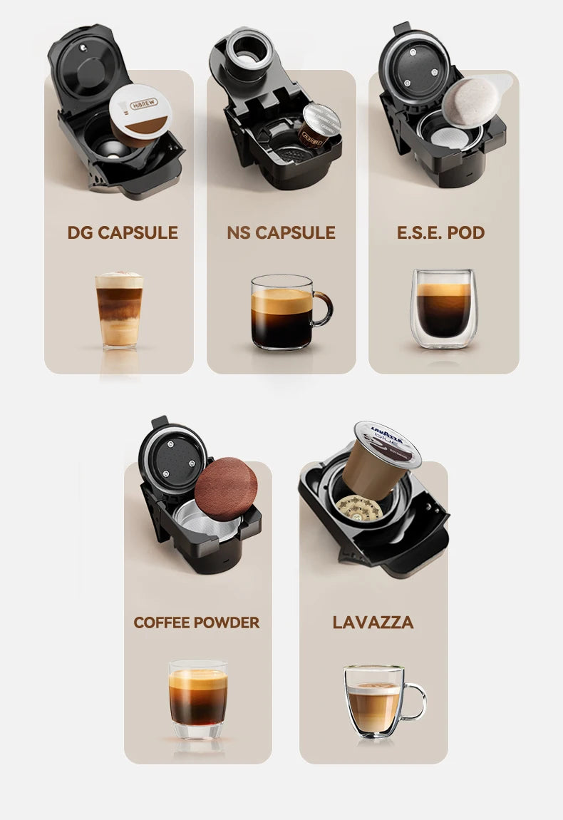 HiBREW 5in1 Capsule Coffee Machine Hot/Cold Espresso Cafetera Cappuccino Coffee Maker Lavaza Dolce Gusto Nespresso Powder H2C