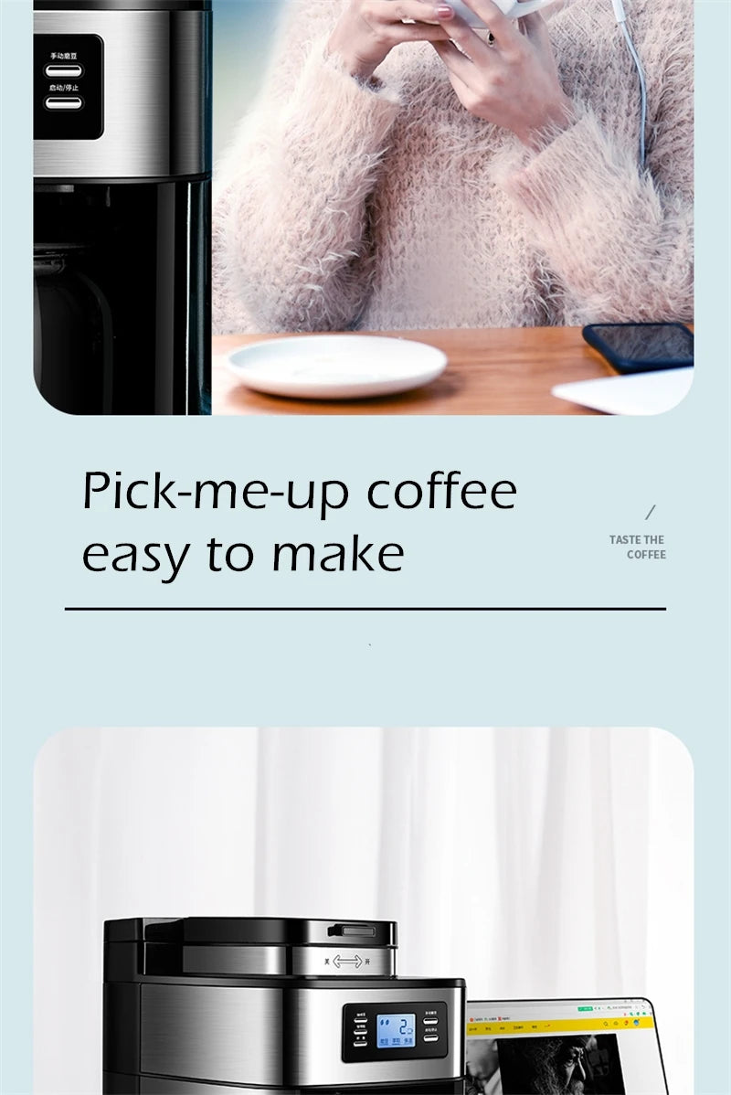 Fully automatic American coffee machine，Coffee beans or powder can be used，Electric grinding drip coffee machine 2-in-1