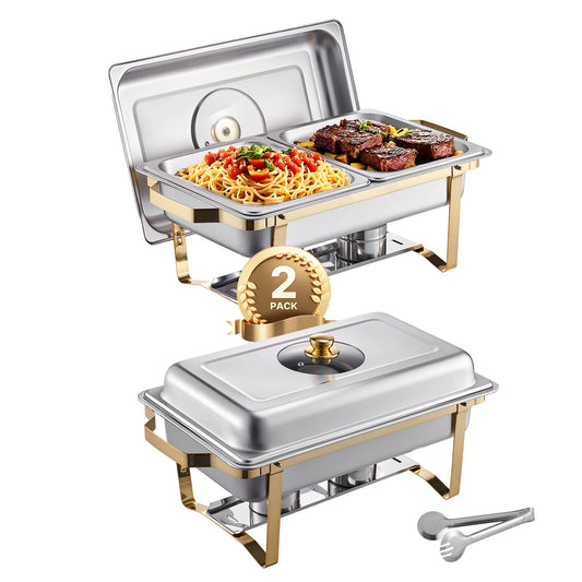 VEVOR 2/4 Pack Chafing Dish Buffet Set Stainless Steel Chafer with Half Size Pans Rectangle Catering Warmer for Party Banquet