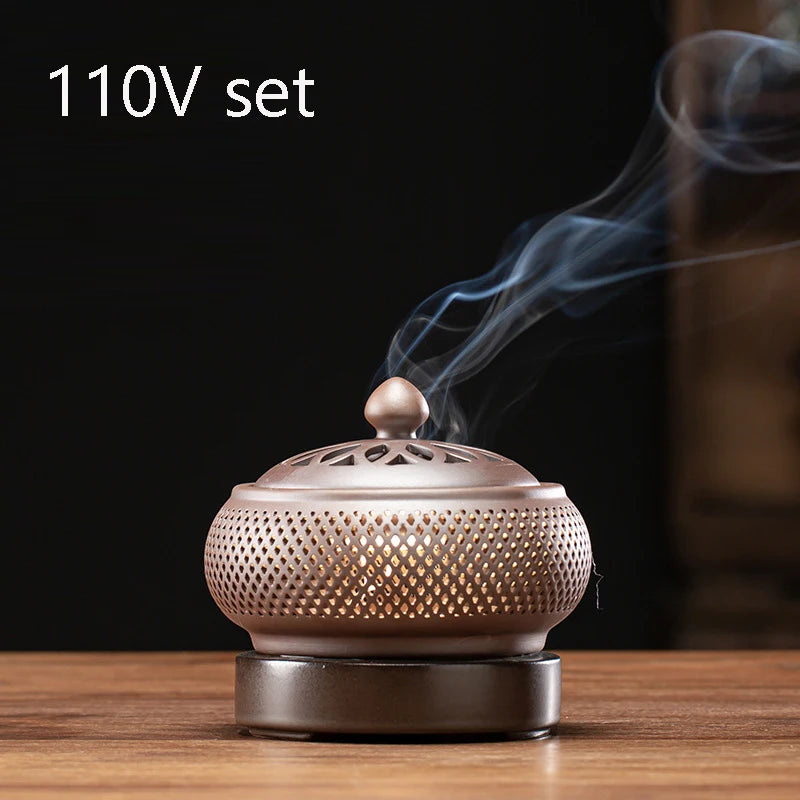 Sandalwood Timed Electronic Incense Burner Set 110V/220V OUD Essential Oil Night Light Household Tea Warmer Stove for Home Decor