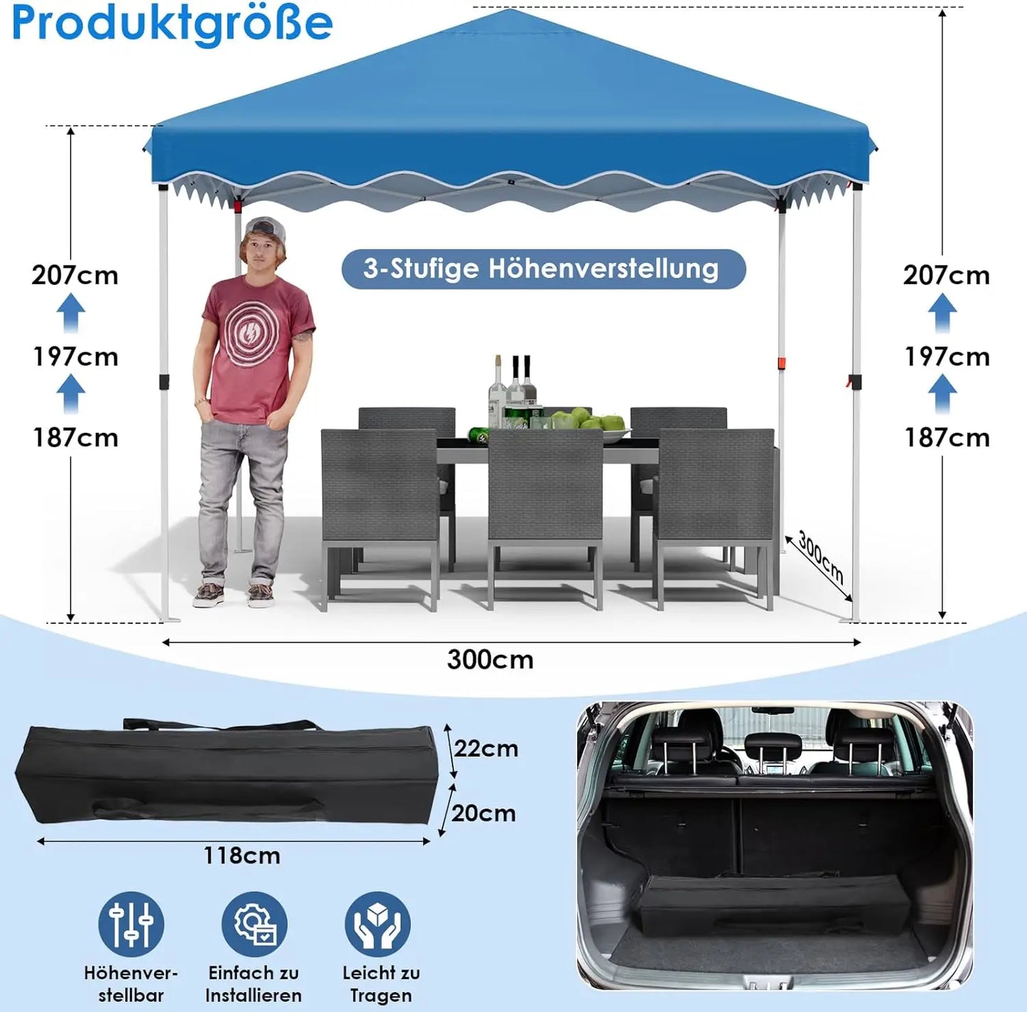 3x3M Gazebo Tent Pop up Canopy Instant with Bag Bonus 4 Weight Sandbags,& Carry Bag Foldable Shelter Outdoor Garden Tent