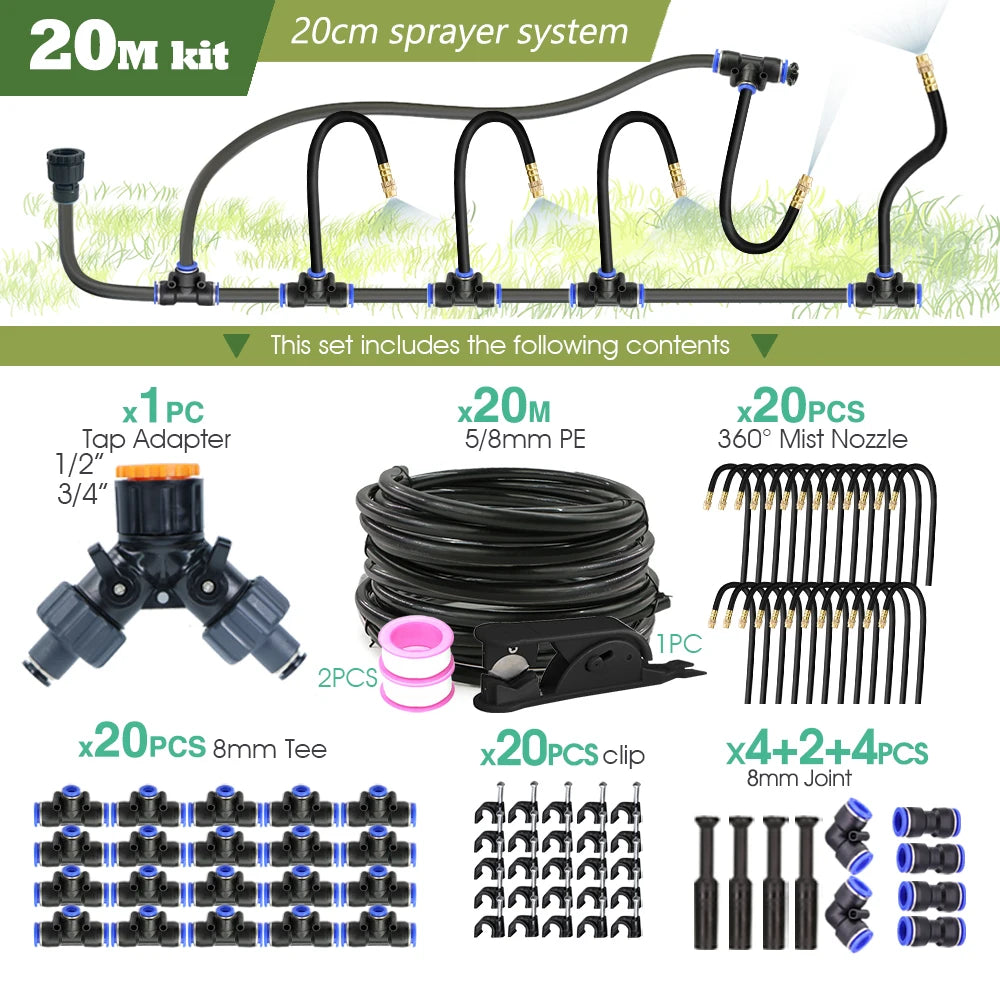 Black 8mm PE Hose 20cm Flexible Nozzle Misting Watering System 45/60/80/100W Self-priming Pump Adjustable Sprayer Kit for Garden