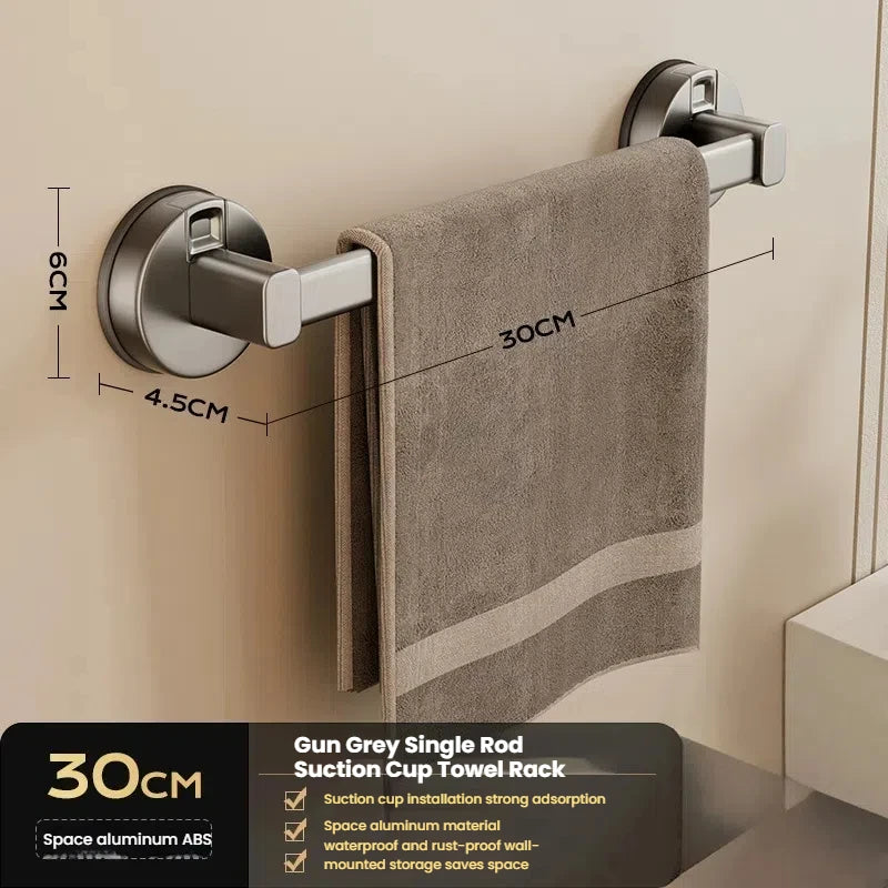 AILIHU Bathroom Suction Cup Towel Rack Non-perforated Storage Rack Wall-mounted Single-rod Bath Towel Storage Rack