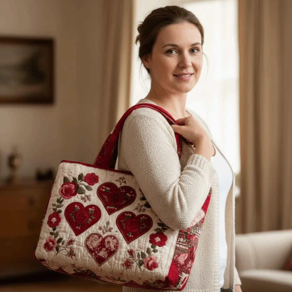 New Cat Pattern Quilted Tote Bag for Women Floral Print Large Capacity Shoulder Tote Bag Soft 3D Shoulder Bag Shopping Bag