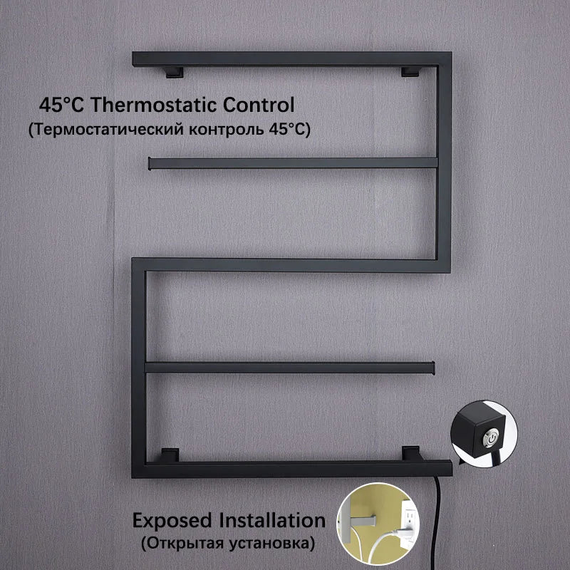 Black/Chrome Electric Towel Rack.Bathroom Electric Heated Towel Rail.Smart Towel Warmer.Creative Bath Towel Radiator.Hidden Wire
