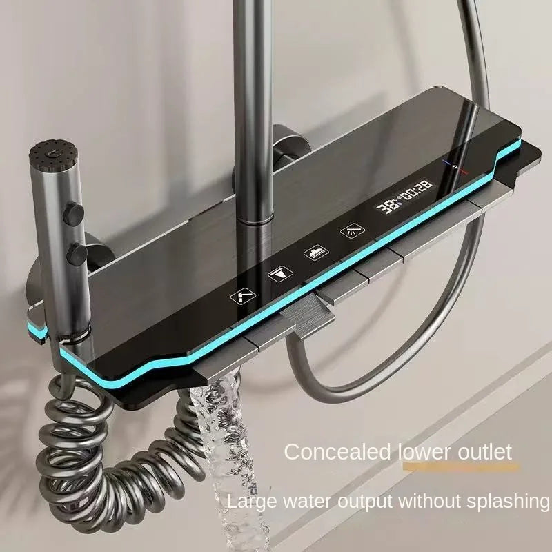 Space aluminum digital display shower head set, bathroom bathroom, shower, pressurized and thickened all copper shower