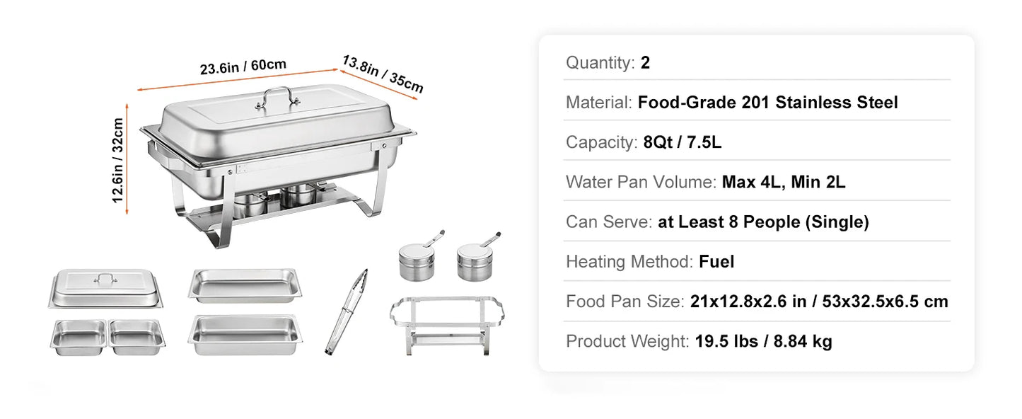SucceBuy 8QT Rectangle Chafing Dish 2/4/6 Packs w/ Full Size Pans Buffet Catering Warmer Server Folding Stand Fuel Holder Tray
