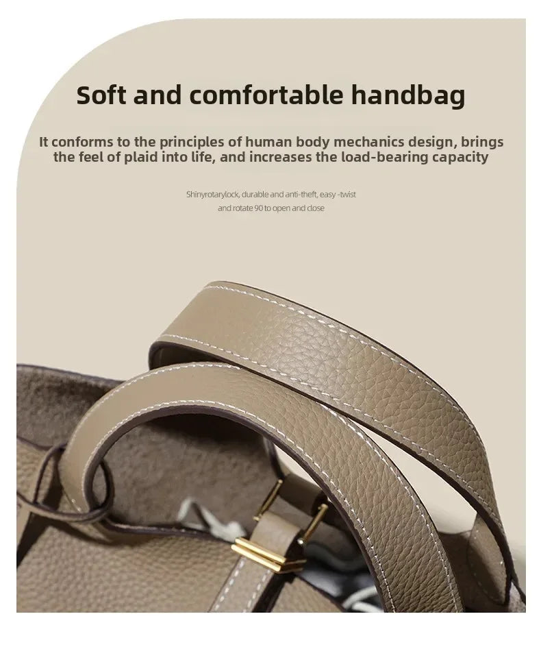 Women’s Leather Bucket Handbag A soft, stylish summer essential featuring a modern basket design with a convenient mobile phone pocket.