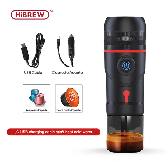HiBREW Portable Coffee Machine for Car & Home Expresso Coffee Maker Nexpresso Dolce Pod Capsule Coffee Powder H4 Basic Version