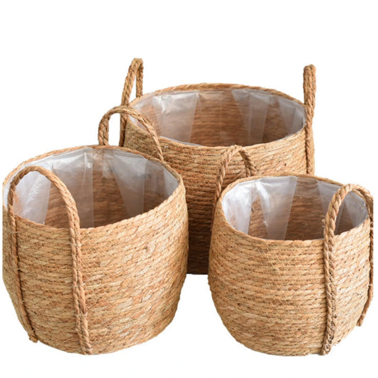 Home Garden Balcony Placed Pastoral Style Seaweed Hand-woven Flower Pot Decorative Flower Basket With Handle