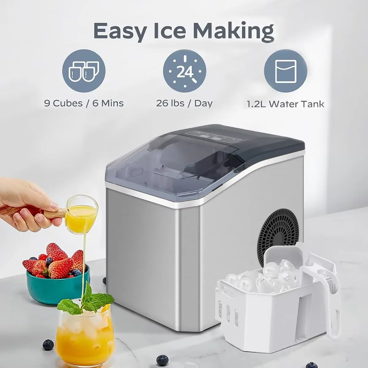 Electric Ice Maker 220 V for Bar Home Kitchen Office Bullet cylindrical Cube Maker via Scoop Automatic Mini Ice Making Machine
