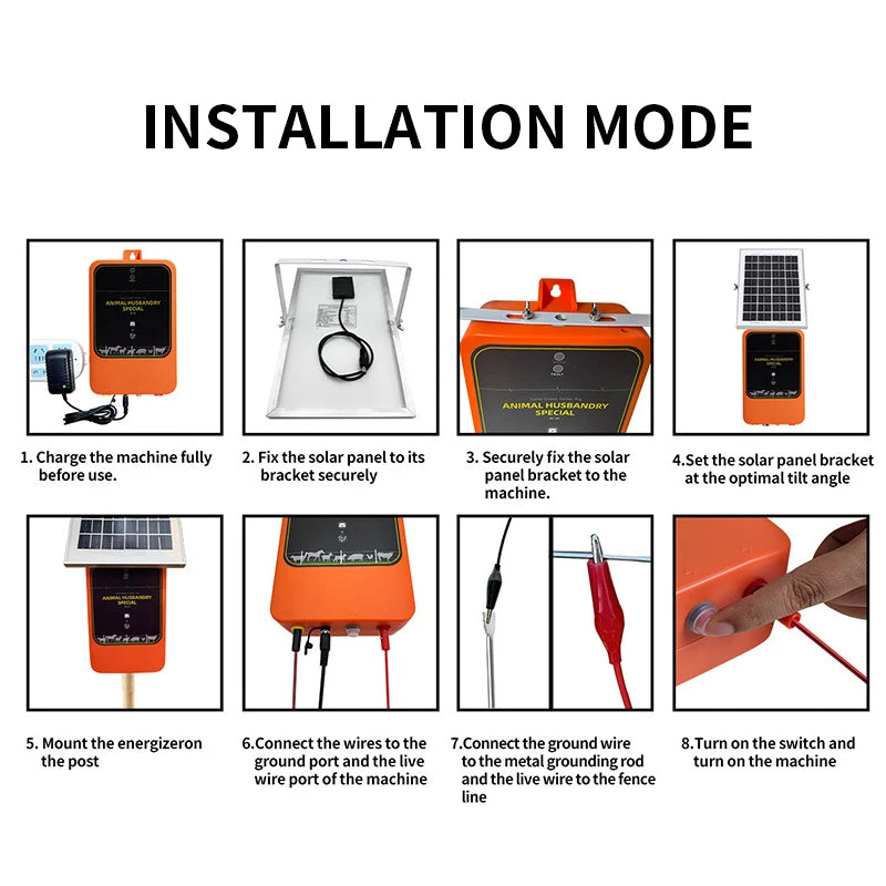 10KM Solar Electric Animal Fence 1.2J with Battery Solar Power Energy Charger Farm Device for Animals Cattle Sheep Livestock