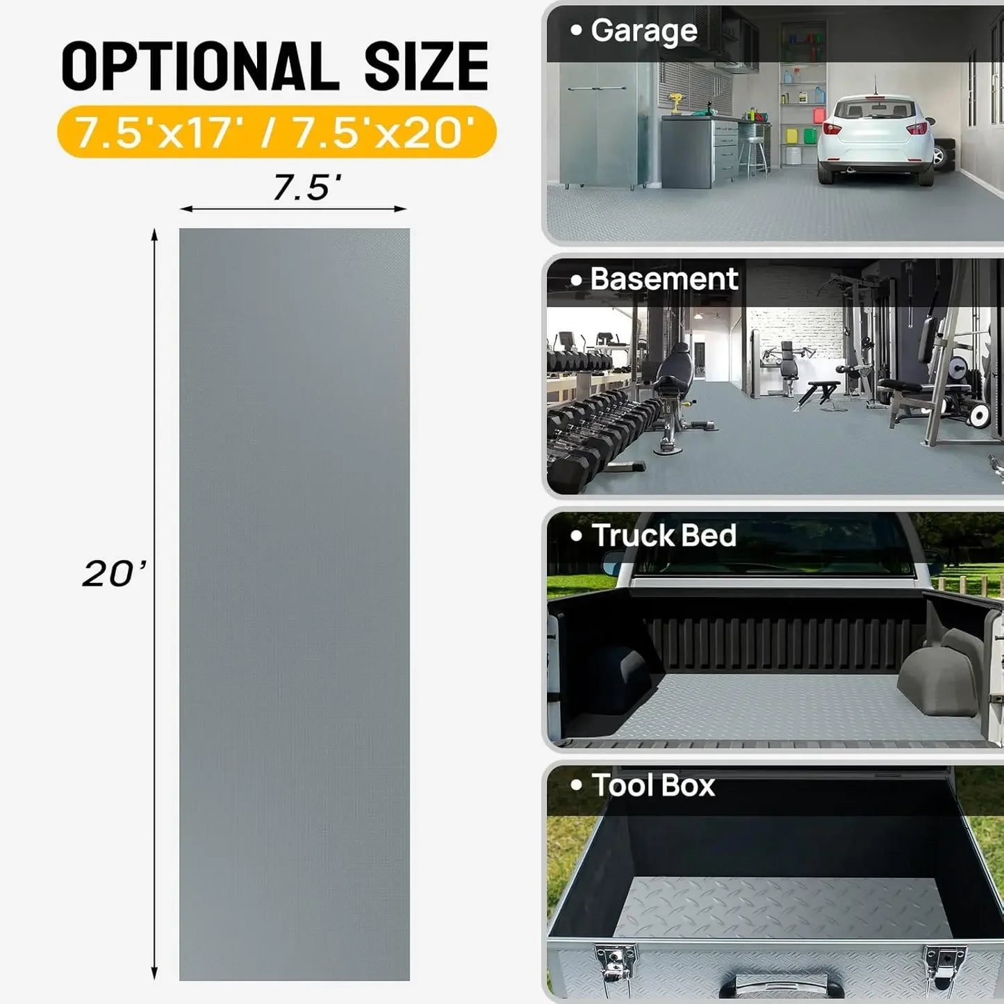 NEW 7.5 x 20 FT Garage Floor Mat, Thickened Diamond Plate PVC Garage Mats Flooring Roll for Under Car, Garage Parking Mats