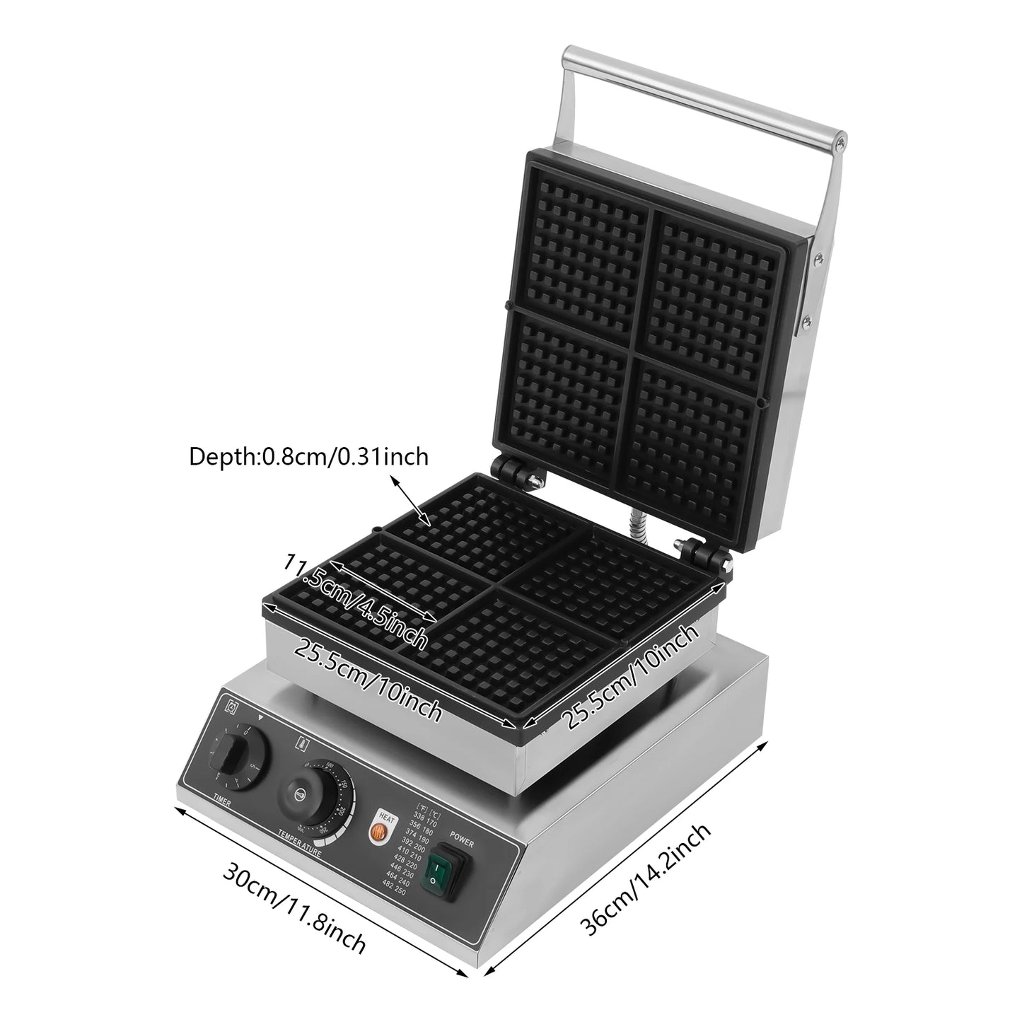 1750W Electric Waffle Maker 4 Grids Waffle Making Machine for Making Waffles Home Kitchens Commercial 50-300℃