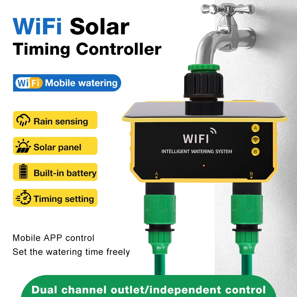 WIFI Solar Irrigation Timing Controller Smart Automatic Irrigation System for Garden Tap Valve Controller with Rain Sensor