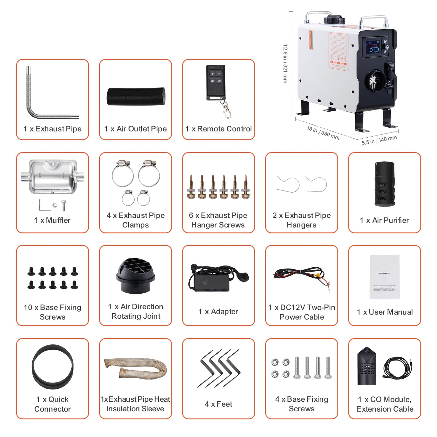 VEVOR 2/8KW Diesel Heater, 12V/24V All in One Diesel Air Heater with Bluetooth Display Screen&CO Alarm Fit for Vehicles&Outdoors
