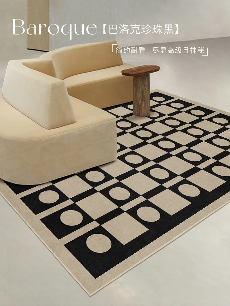 French Retro Rugs for Bedroom Checkerboard Living Room Decoration Carpet Ins Wind Plaid Bedside Floor Mat Large Area Plush Rug