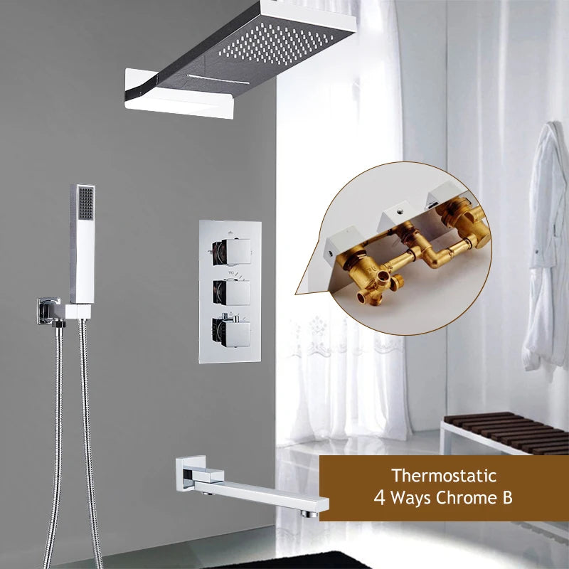 Thermostatic shower syste Waterfall Shower Faucet Concealed Shower r Wall Mounted Shower Column Hot And Cold Mixing Valve