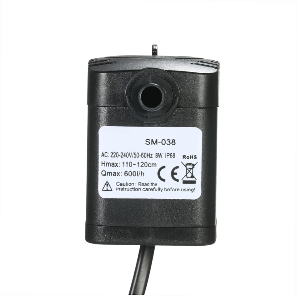 600L/H 8W Submersible Pond Water Pump for Aquarium Tabletop Fountains Pond Water Gardens and Hydroponic Systems with 2 Nozzles