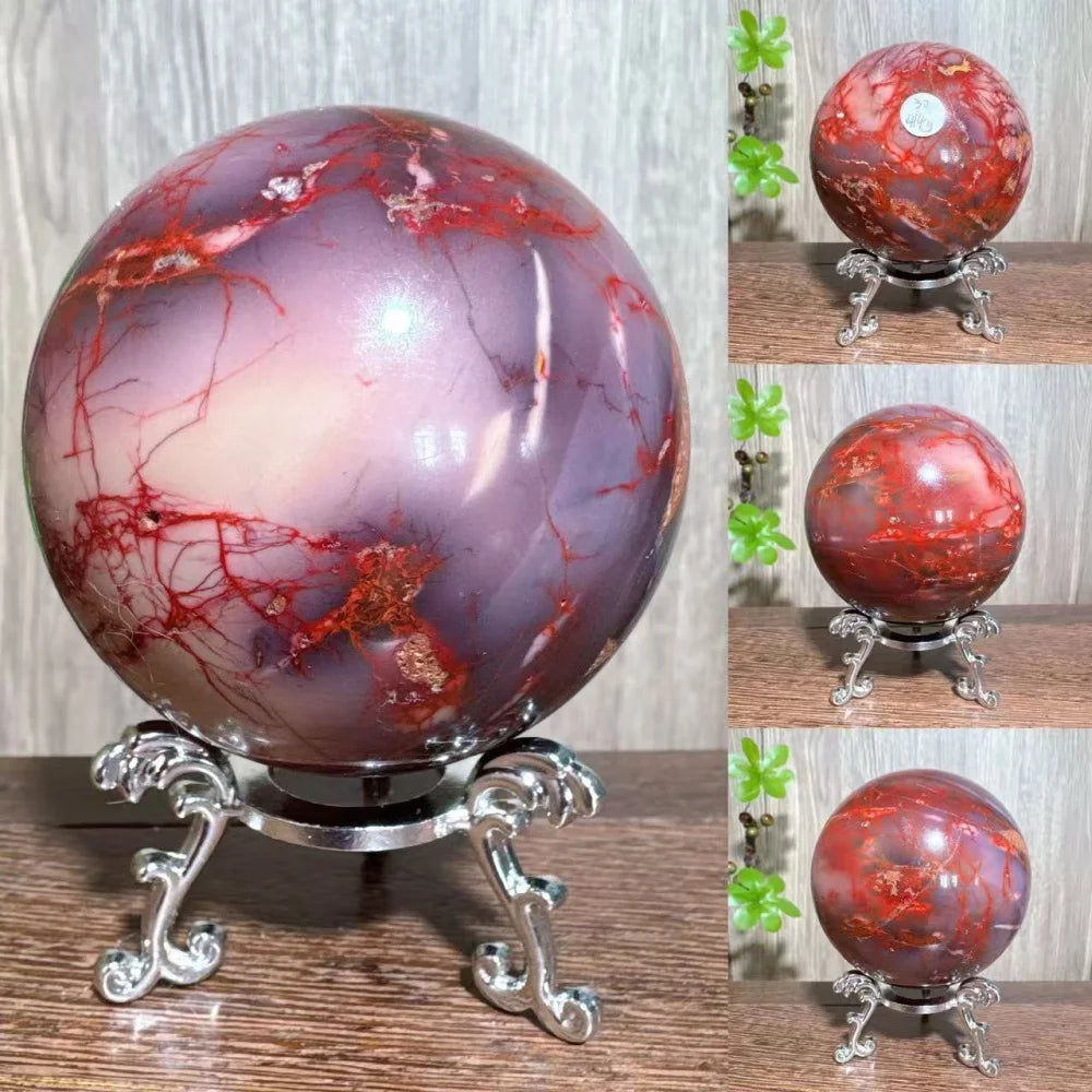 Natural Mookaite Geode Crystal Sphere – Unique Décor Raw cracked stone design with stand. Perfect for home décor, Reiki energy, and meaningful gift ideas.